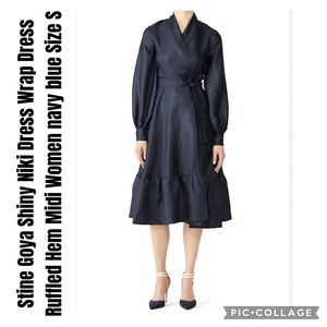 Stine Goya Shiny Niki Dress Wrap Dress Ruffled Hem Midi Women navy blue Size S